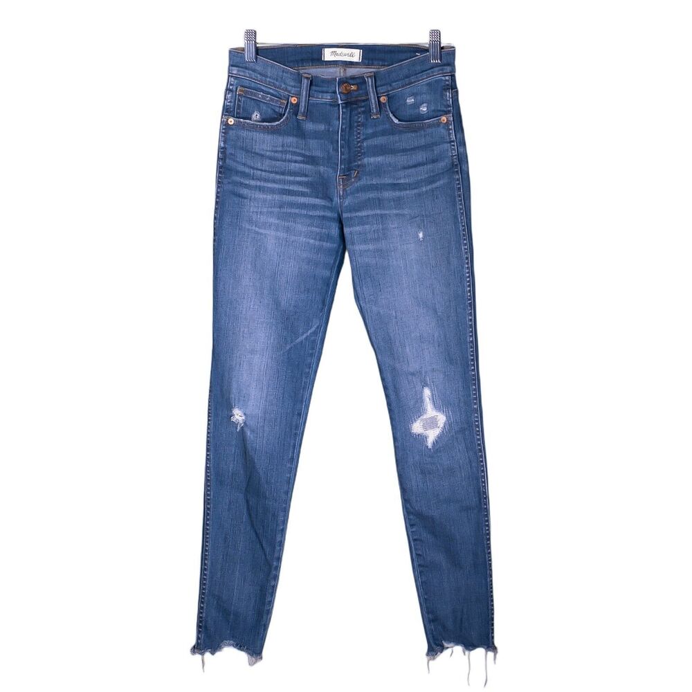 Madewell Jeans Women's Blue Distressed Medium Wash 9" High Rise Skinny Denim 25